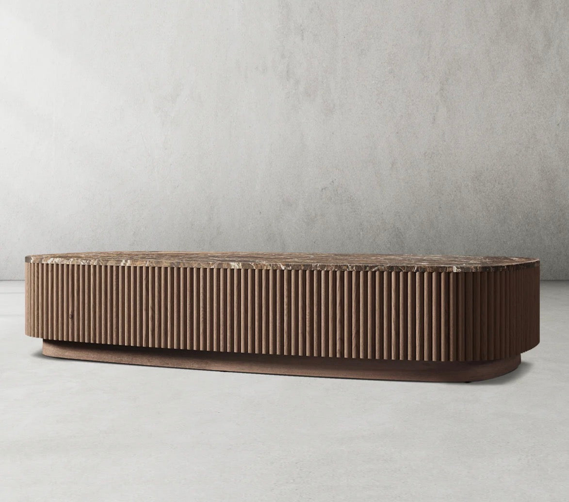 Alora Mermer Detaylı Ahşap Orta Sehpa