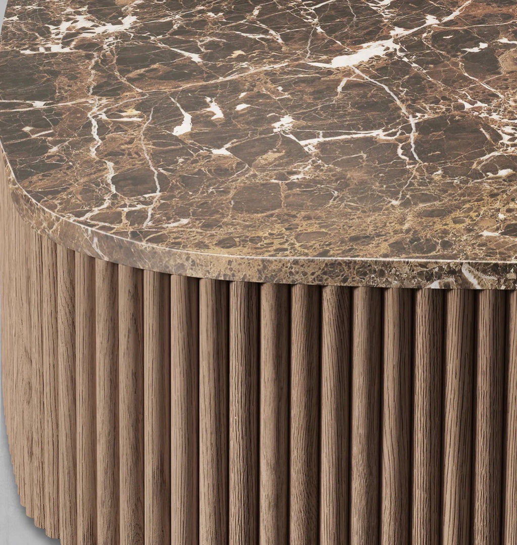 Alora Mermer Detaylı Ahşap Orta Sehpa