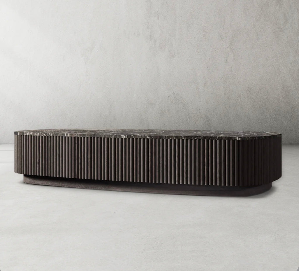 Alora Mermer Detaylı Ahşap Orta Sehpa