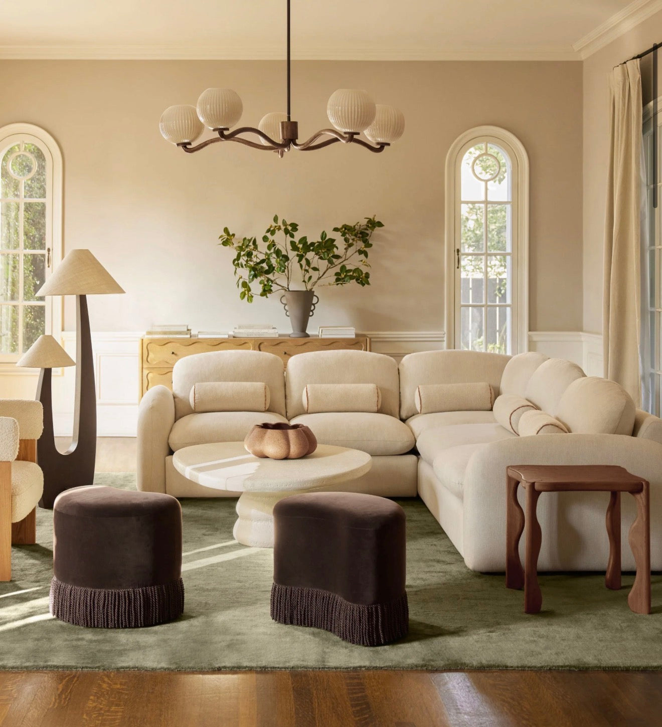 Teren Kadife Püsküllü Puf